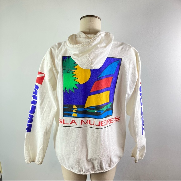 Vintage Jackets & Blazers - Vintage Isla Mujeres Mexico Beach Spell Out Zip Hoodie Big Logo